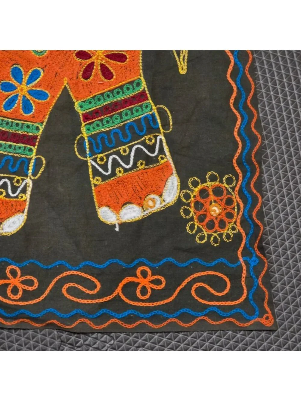 Indian Elephant Embroidered Testile Wall Hanging Mirror Work Boho Fold Art Decor